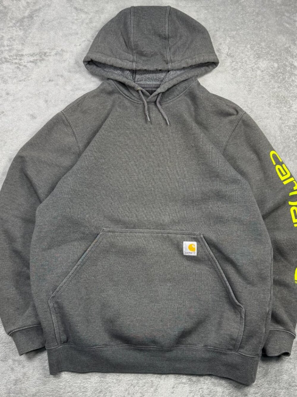 Carhartt Loose Fit Gray Hoodie Mens M Neon Green Logo Grunge Skater Streetwear